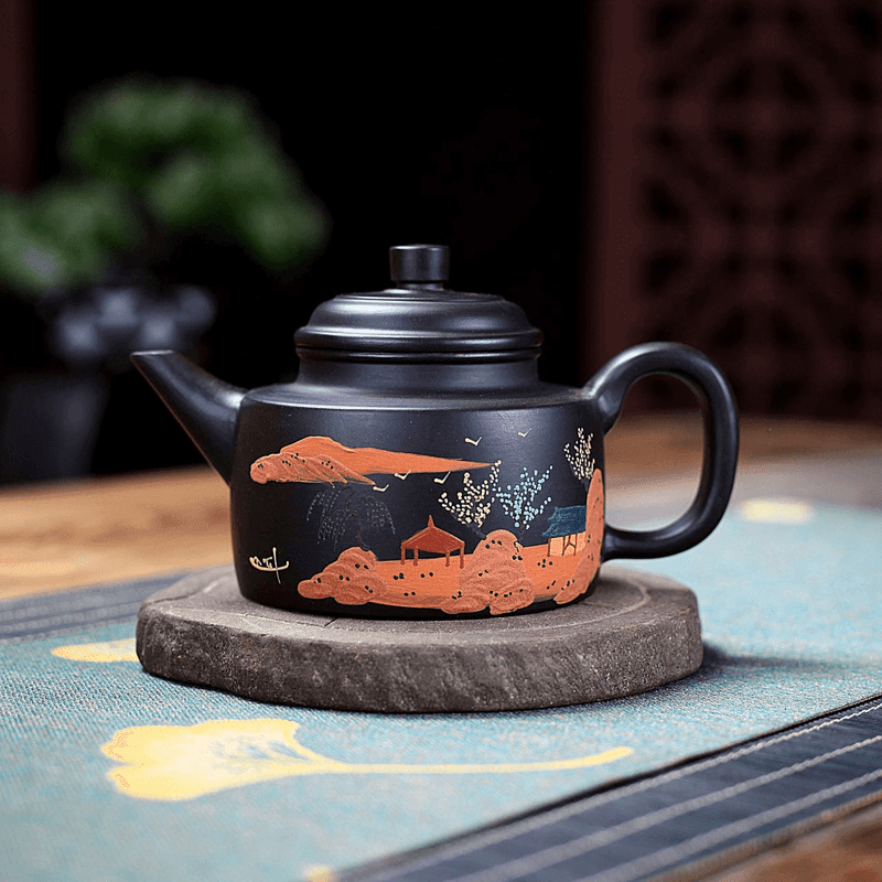 Yixing Zisha Teapot [Landscape DeZhong] (Hei Zhu Ni - 260ml) - YIQIN TEA HOUSE | yiqinteahouse.com | 200-300ml, teapot, teaware, zisha teapot