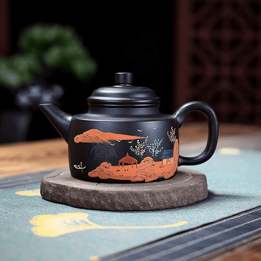 Yixing Zisha Teapot [Landscape DeZhong] (Hei Zhu Ni - 260ml) - YIQIN TEA HOUSE | yiqinteahouse.com | 200-300ml, teapot, teaware, zisha teapot