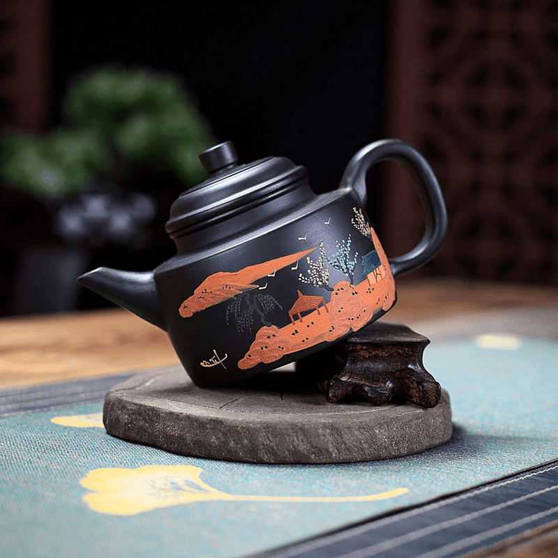 Yixing Zisha Teapot [Landscape DeZhong] (Hei Zhu Ni - 260ml) - YIQIN TEA HOUSE | yiqinteahouse.com | 200-300ml, teapot, teaware, zisha teapot