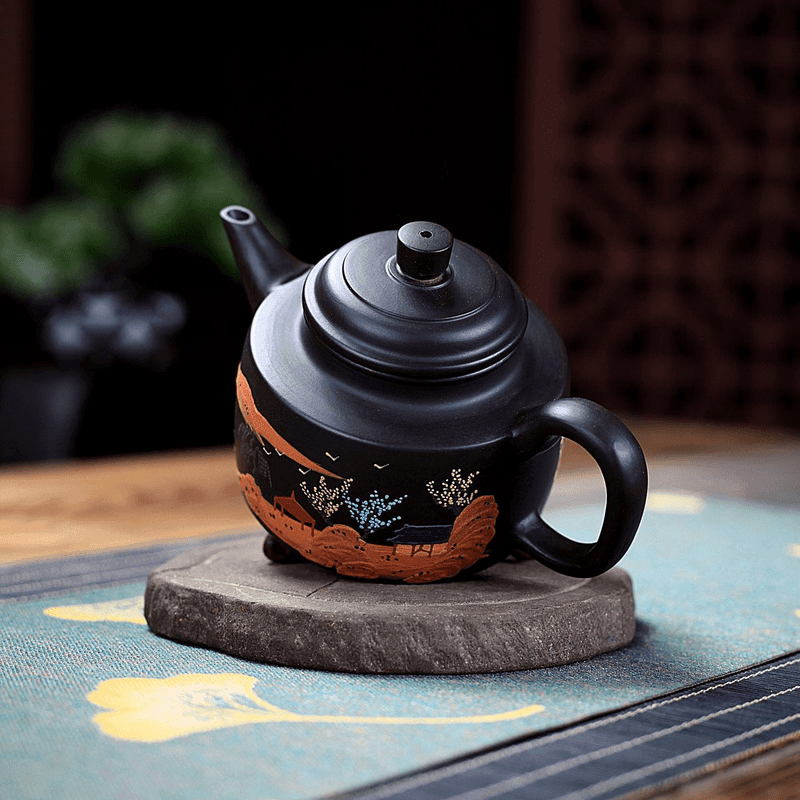 Yixing Zisha Teapot [Landscape DeZhong] (Hei Zhu Ni - 260ml) - YIQIN TEA HOUSE | yiqinteahouse.com | 200-300ml, teapot, teaware, zisha teapot