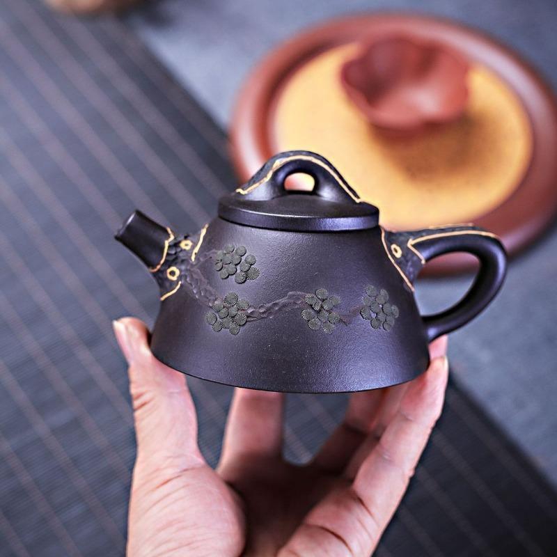 Yixing Zisha Teapot [Pine Needle Lord Shi Piao] (Hei Ni - 190ml) - YIQIN TEA HOUSE | yiqinteahouse.com | <200ml, teapot, teaware, zisha teapot