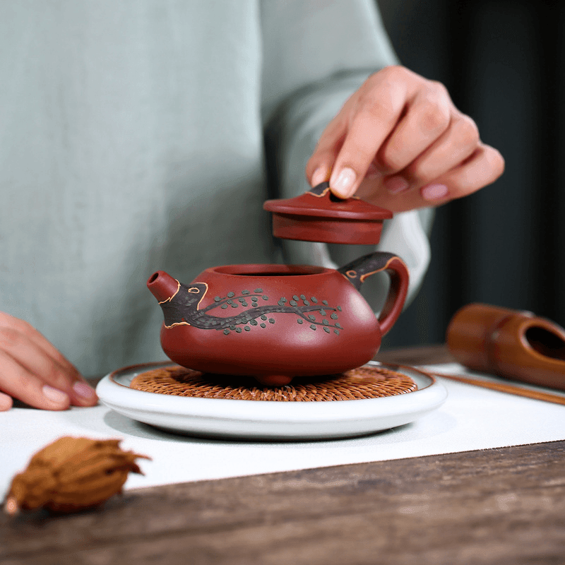 Yixing Zisha Teapot [Pine Needle Shi Piao] (Dahongpao - 200ml) - YIQIN TEA HOUSE | yiqinteahouse.com | 200-300ml, teapot, teaware, zisha teapot