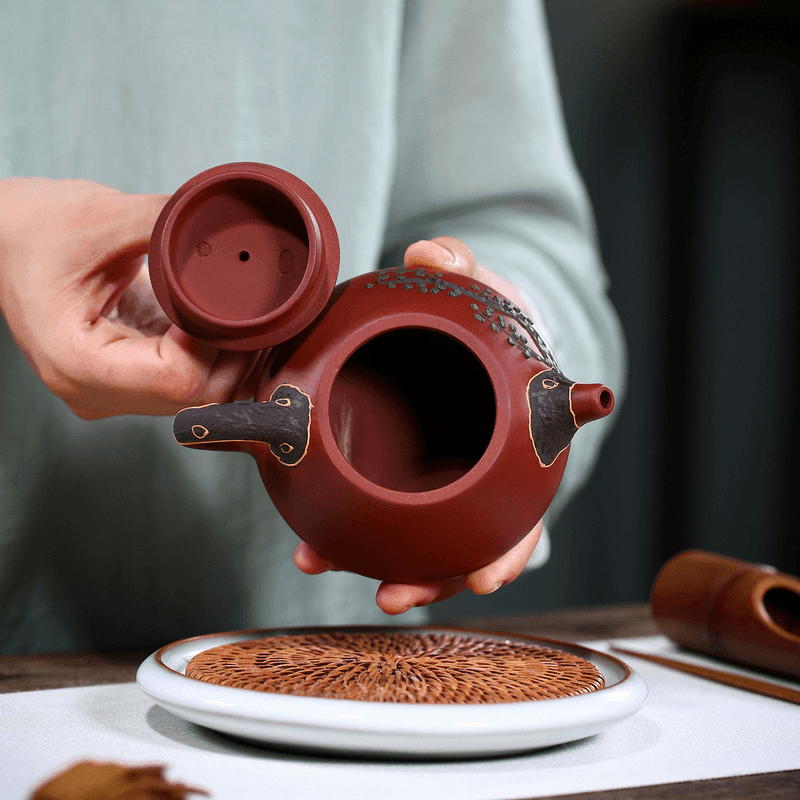 Yixing Zisha Teapot [Pine Needle Shi Piao] (Dahongpao - 200ml) - YIQIN TEA HOUSE | yiqinteahouse.com | 200-300ml, teapot, teaware, zisha teapot