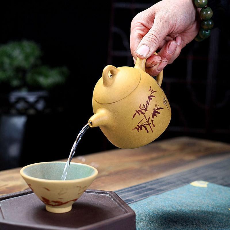 Yixing Zisha Teapot [Qinqu Qinquan] (Huangjin Duan Ni - 310ml) - YIQIN TEA HOUSE | yiqinteahouse.com | >300ml, teapot, teaware, zisha teapot