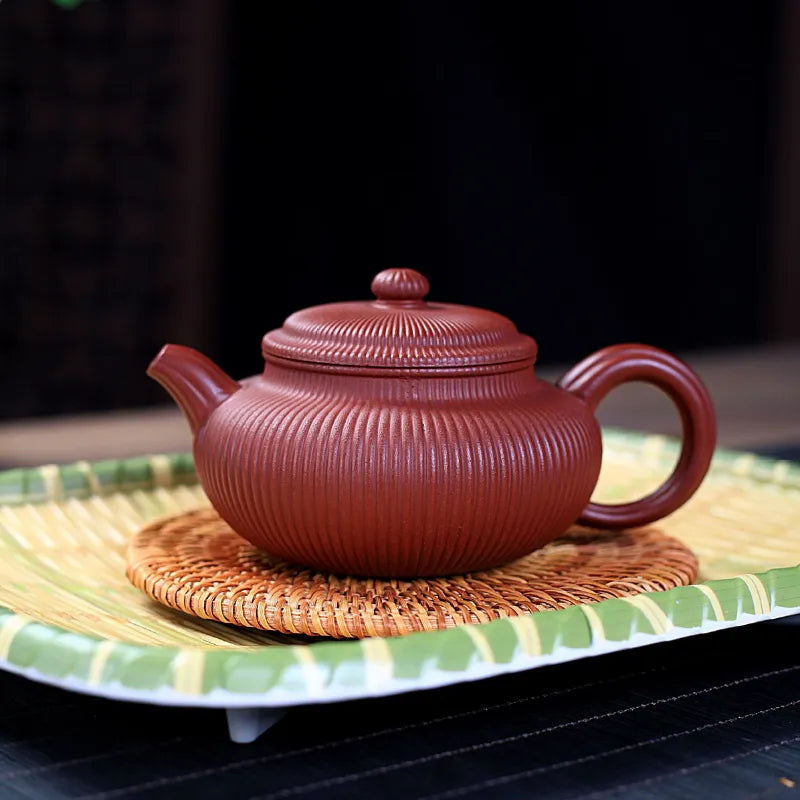 Yixing Zisha Teapot [Ribbed Antique] (Dahongpao - 280ml) - YIQIN TEA HOUSE | yiqinteahouse.com | 200-300ml, new arrival, teapot, teaware, zisha teapot