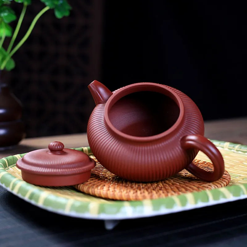 Yixing Zisha Teapot [Ribbed Antique] (Dahongpao - 280ml) - YIQIN TEA HOUSE | yiqinteahouse.com | 200-300ml, new arrival, teapot, teaware, zisha teapot