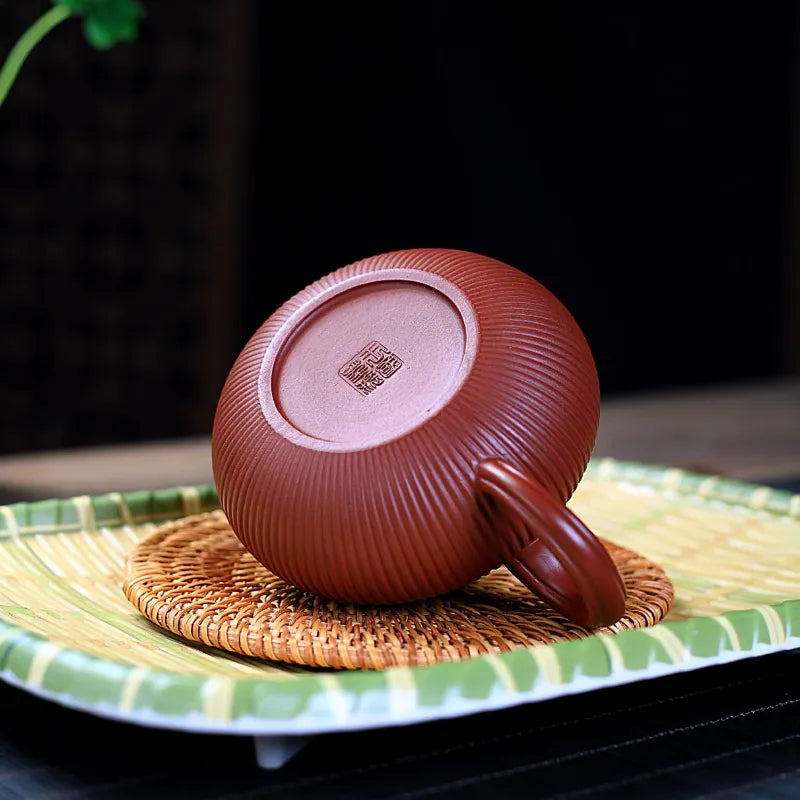 Yixing Zisha Teapot [Ribbed Antique] (Dahongpao - 280ml) - YIQIN TEA HOUSE | yiqinteahouse.com | 200-300ml, new arrival, teapot, teaware, zisha teapot