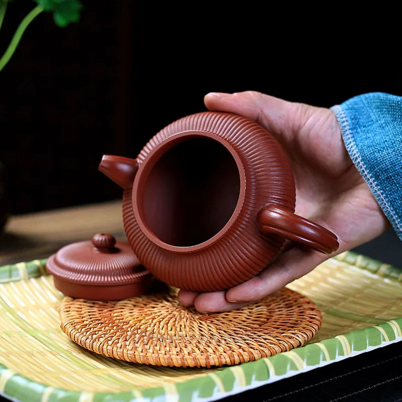 Yixing Zisha Teapot [Ribbed Antique] (Dahongpao - 280ml) - YIQIN TEA HOUSE | yiqinteahouse.com | 200-300ml, new arrival, teapot, teaware, zisha teapot