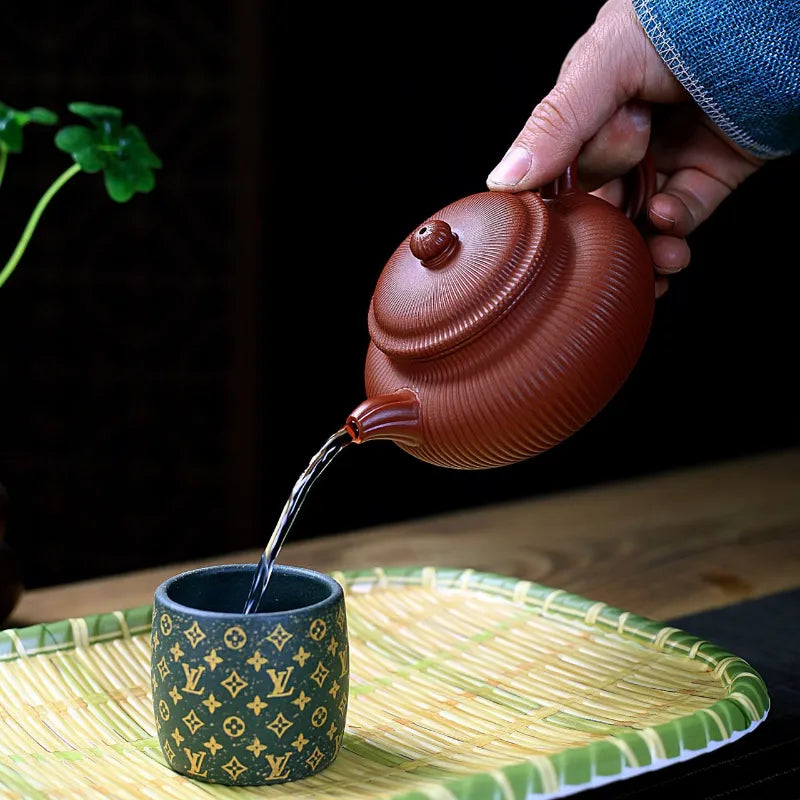 Yixing Zisha Teapot [Ribbed Antique] (Dahongpao - 280ml) - YIQIN TEA HOUSE | yiqinteahouse.com | 200-300ml, new arrival, teapot, teaware, zisha teapot