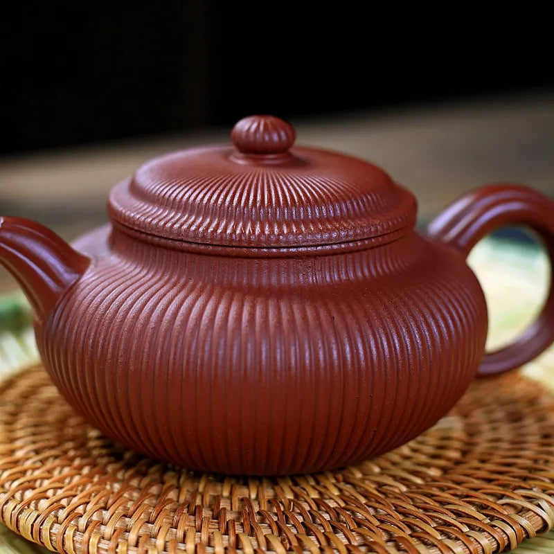 Yixing Zisha Teapot [Ribbed Antique] (Dahongpao - 280ml) - YIQIN TEA HOUSE | yiqinteahouse.com | 200-300ml, new arrival, teapot, teaware, zisha teapot