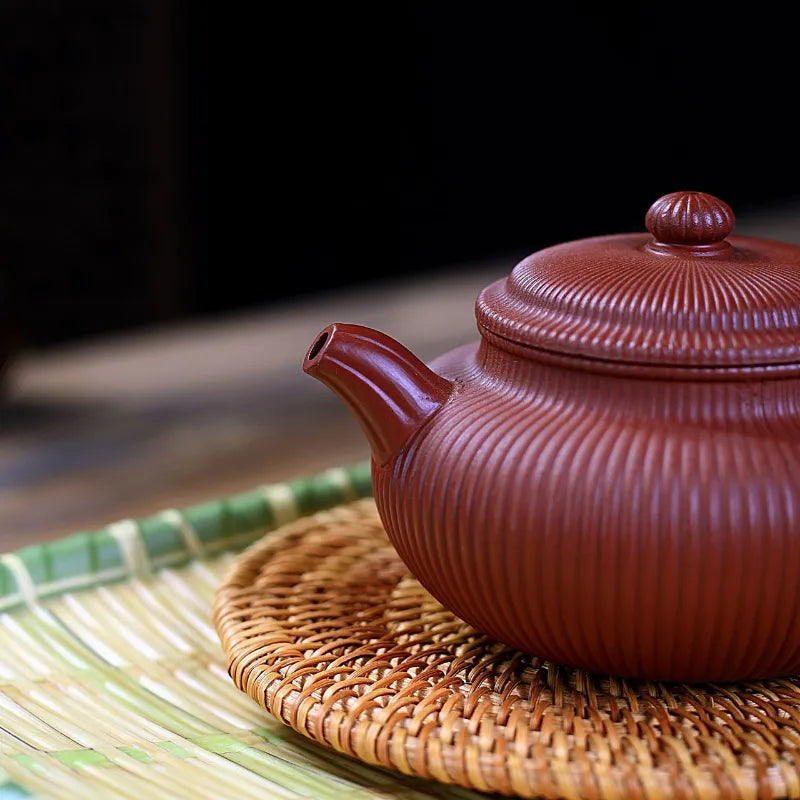 Yixing Zisha Teapot [Ribbed Antique] (Dahongpao - 280ml) - YIQIN TEA HOUSE | yiqinteahouse.com | 200-300ml, new arrival, teapot, teaware, zisha teapot