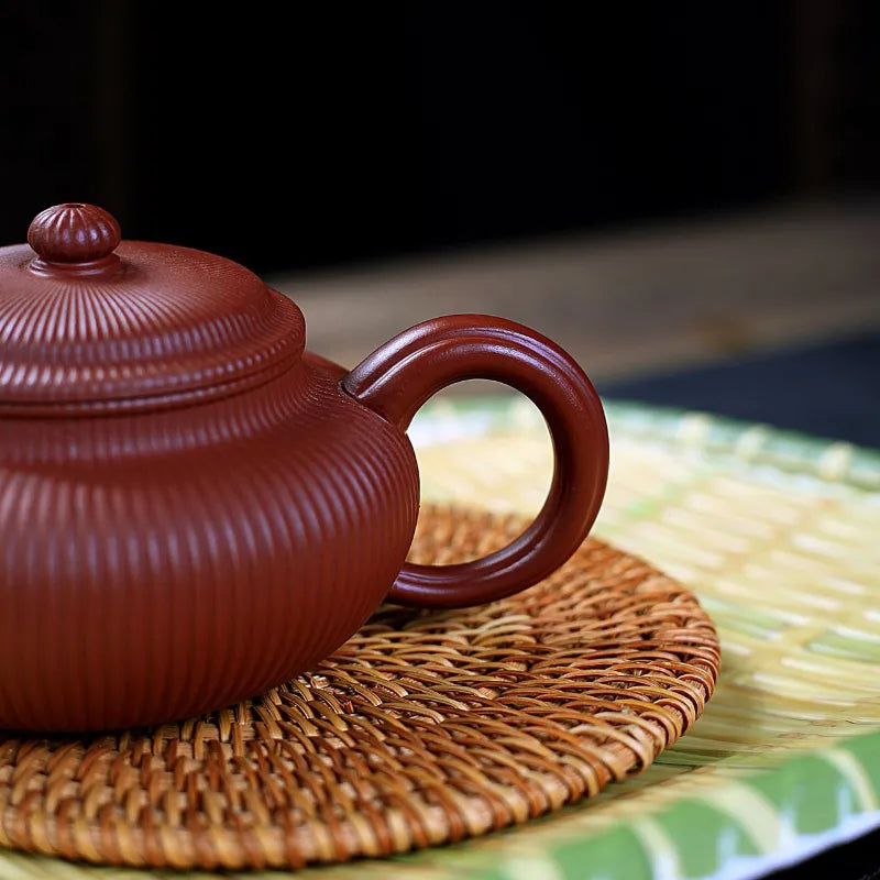 Yixing Zisha Teapot [Ribbed Antique] (Dahongpao - 280ml) - YIQIN TEA HOUSE | yiqinteahouse.com | 200-300ml, new arrival, teapot, teaware, zisha teapot