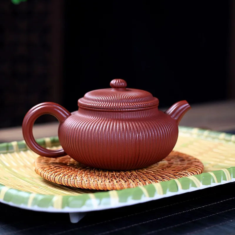 Yixing Zisha Teapot [Ribbed Antique] (Dahongpao - 280ml) - YIQIN TEA HOUSE | yiqinteahouse.com | 200-300ml, new arrival, teapot, teaware, zisha teapot