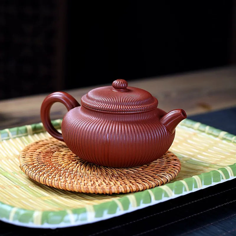 Yixing Zisha Teapot [Ribbed Antique] (Dahongpao - 280ml) - YIQIN TEA HOUSE | yiqinteahouse.com | 200-300ml, new arrival, teapot, teaware, zisha teapot