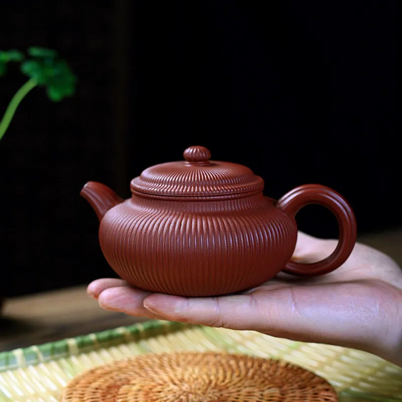 Yixing Zisha Teapot [Ribbed Antique] (Dahongpao - 280ml) - YIQIN TEA HOUSE | yiqinteahouse.com | 200-300ml, new arrival, teapot, teaware, zisha teapot