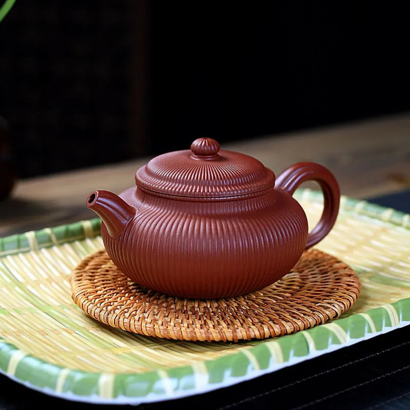 Yixing Zisha Teapot [Ribbed Antique] (Dahongpao - 280ml) - YIQIN TEA HOUSE | yiqinteahouse.com | 200-300ml, new arrival, teapot, teaware, zisha teapot