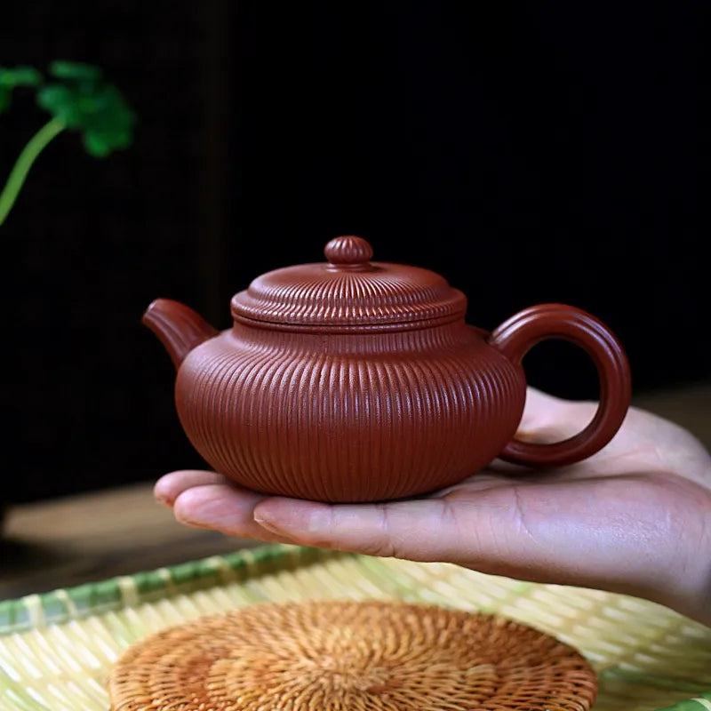 Yixing Zisha Teapot [Ribbed Antique] (Dahongpao - 280ml) - YIQIN TEA HOUSE | yiqinteahouse.com | 200-300ml, new arrival, teapot, teaware, zisha teapot