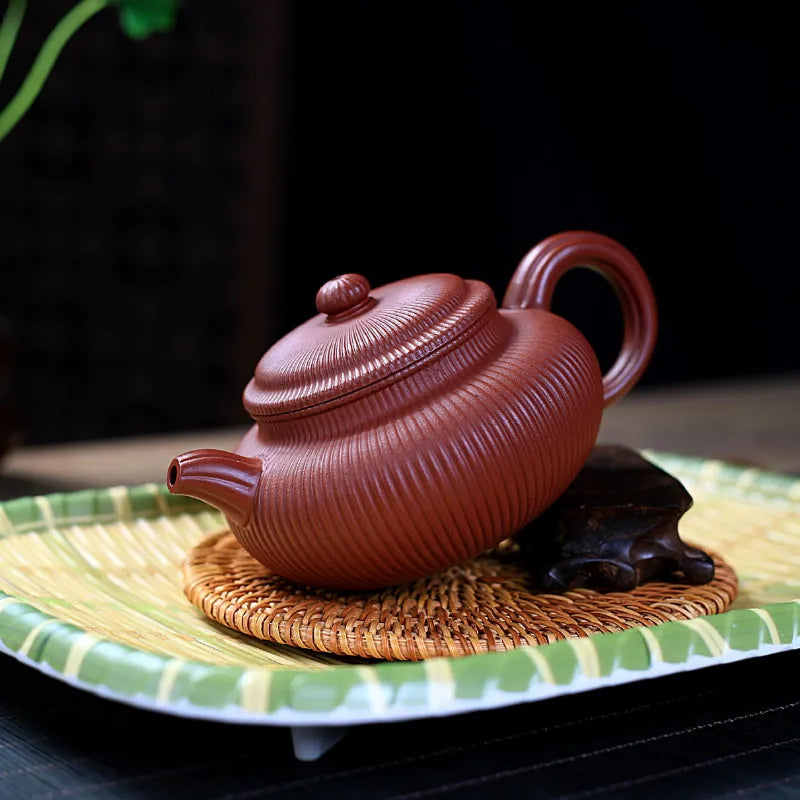 Yixing Zisha Teapot [Ribbed Antique] (Dahongpao - 280ml) - YIQIN TEA HOUSE | yiqinteahouse.com | 200-300ml, new arrival, teapot, teaware, zisha teapot