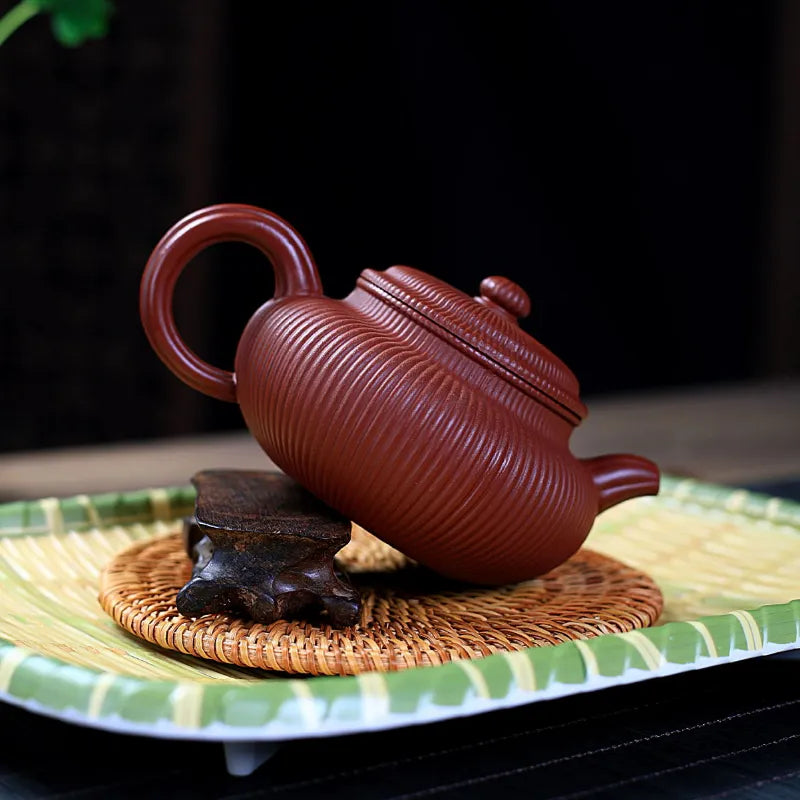 Yixing Zisha Teapot [Ribbed Antique] (Dahongpao - 280ml) - YIQIN TEA HOUSE | yiqinteahouse.com | 200-300ml, new arrival, teapot, teaware, zisha teapot