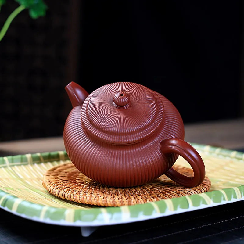 Yixing Zisha Teapot [Ribbed Antique] (Dahongpao - 280ml) - YIQIN TEA HOUSE | yiqinteahouse.com | 200-300ml, new arrival, teapot, teaware, zisha teapot