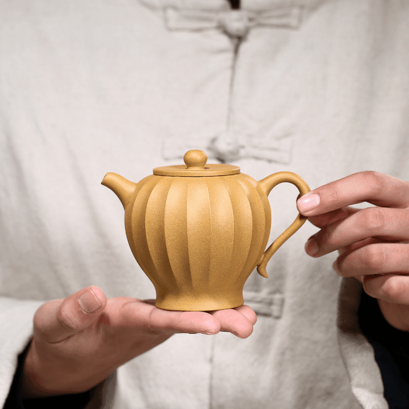 Yixing Zisha Teapot [Ribbed Yuli] (Huangjin Duan Ni - 240ml) - YIQIN TEA HOUSE | yiqinteahouse.com | 200-300ml, teapot, teaware, zisha teapot