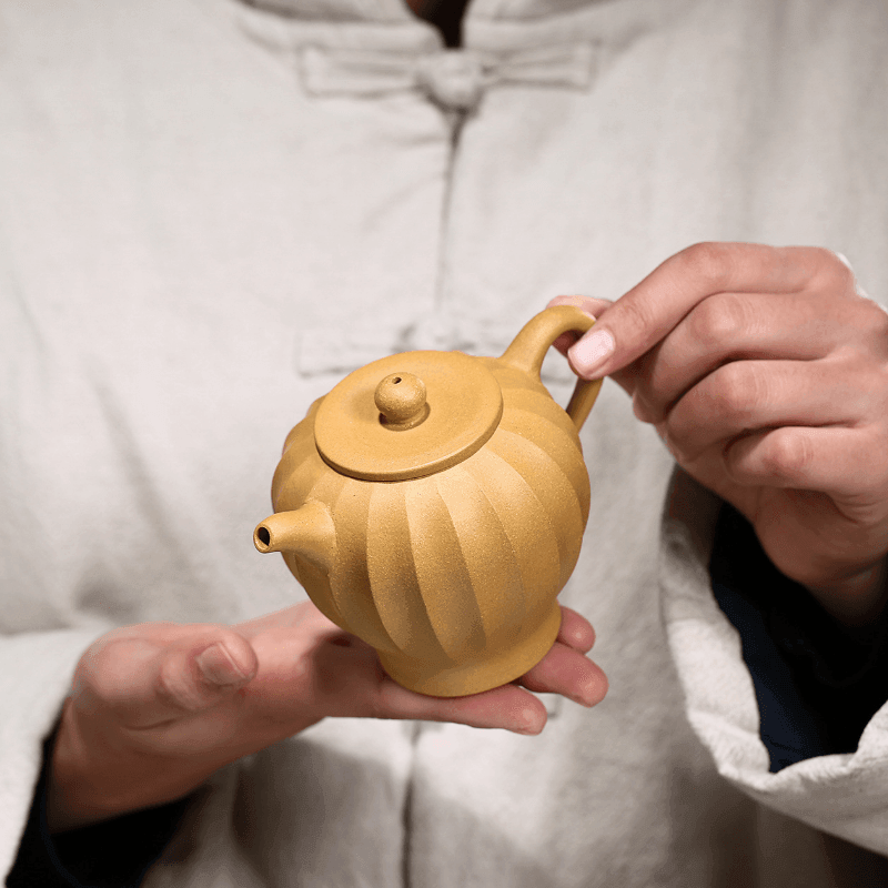 Yixing Zisha Teapot [Ribbed Yuli] (Huangjin Duan Ni - 240ml) - YIQIN TEA HOUSE | yiqinteahouse.com | 200-300ml, teapot, teaware, zisha teapot