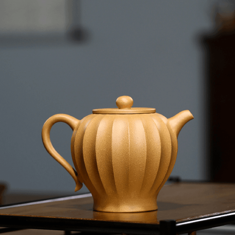 Yixing Zisha Teapot [Ribbed Yuli] (Huangjin Duan Ni - 240ml) - YIQIN TEA HOUSE | yiqinteahouse.com | 200-300ml, teapot, teaware, zisha teapot