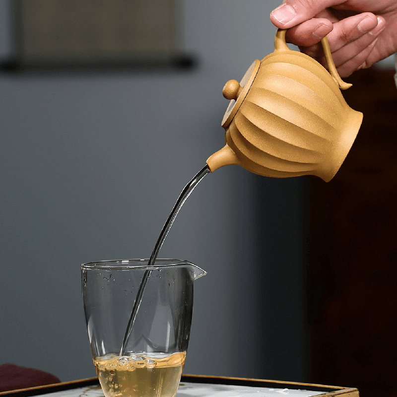 Yixing Zisha Teapot [Ribbed Yuli] (Huangjin Duan Ni - 240ml) - YIQIN TEA HOUSE | yiqinteahouse.com | 200-300ml, teapot, teaware, zisha teapot