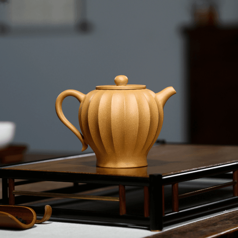 Yixing Zisha Teapot [Ribbed Yuli] (Huangjin Duan Ni - 240ml) - YIQIN TEA HOUSE | yiqinteahouse.com | 200-300ml, teapot, teaware, zisha teapot