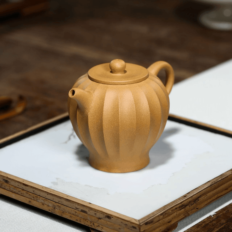 Yixing Zisha Teapot [Ribbed Yuli] (Huangjin Duan Ni - 240ml) - YIQIN TEA HOUSE | yiqinteahouse.com | 200-300ml, teapot, teaware, zisha teapot