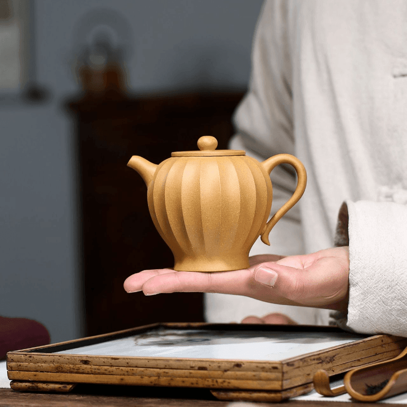 Yixing Zisha Teapot [Ribbed Yuli] (Huangjin Duan Ni - 240ml) - YIQIN TEA HOUSE | yiqinteahouse.com | 200-300ml, teapot, teaware, zisha teapot