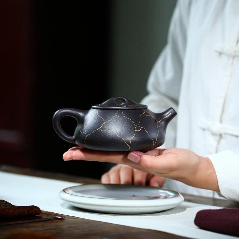 Yixing Zisha Teapot [Ruyi Gold Shi Piao] (Hei Jin Sha - 320ml) - YIQIN TEA HOUSE | yiqinteahouse.com | >300ml, teapot, teaware, zisha teapot