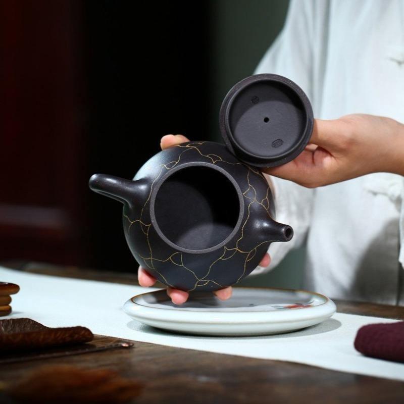 Yixing Zisha Teapot [Ruyi Gold Shi Piao] (Hei Jin Sha - 320ml) - YIQIN TEA HOUSE | yiqinteahouse.com | >300ml, teapot, teaware, zisha teapot