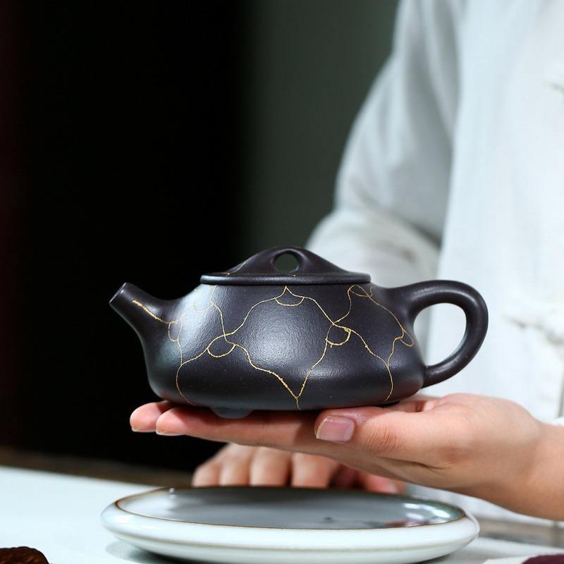 Yixing Zisha Teapot [Ruyi Gold Shi Piao] (Hei Jin Sha - 320ml) - YIQIN TEA HOUSE | yiqinteahouse.com | >300ml, teapot, teaware, zisha teapot