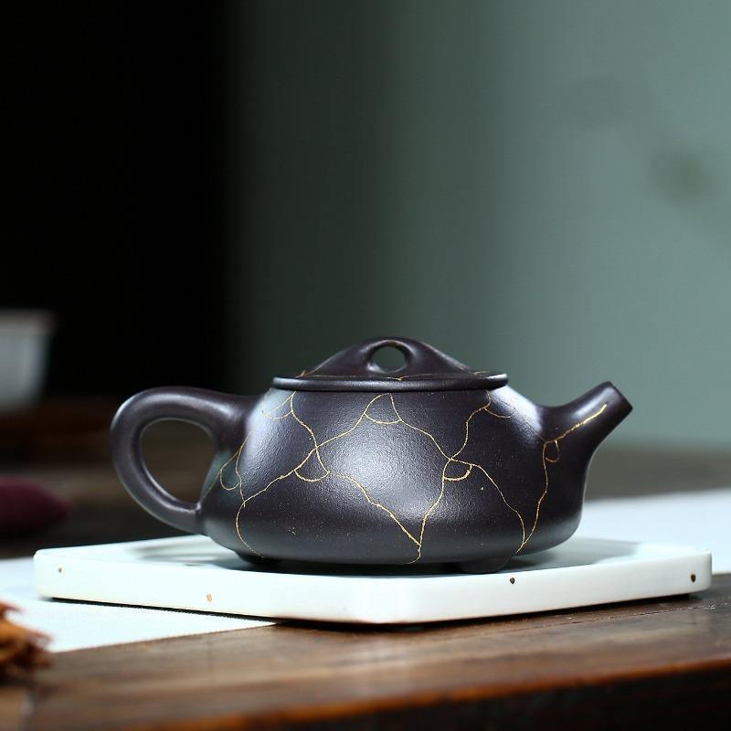 Yixing Zisha Teapot [Ruyi Gold Shi Piao] (Hei Jin Sha - 320ml) - YIQIN TEA HOUSE | yiqinteahouse.com | >300ml, teapot, teaware, zisha teapot