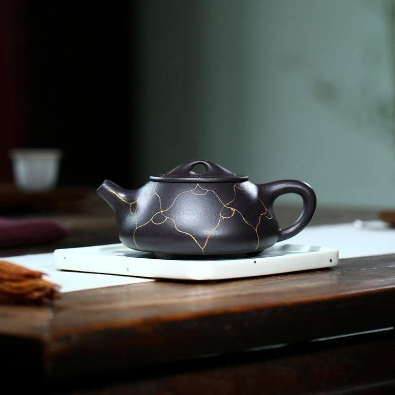 Yixing Zisha Teapot [Ruyi Gold Shi Piao] (Hei Jin Sha - 320ml) - YIQIN TEA HOUSE | yiqinteahouse.com | >300ml, teapot, teaware, zisha teapot