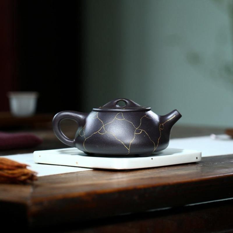 Yixing Zisha Teapot [Ruyi Gold Shi Piao] (Hei Jin Sha - 320ml) - YIQIN TEA HOUSE | yiqinteahouse.com | >300ml, teapot, teaware, zisha teapot