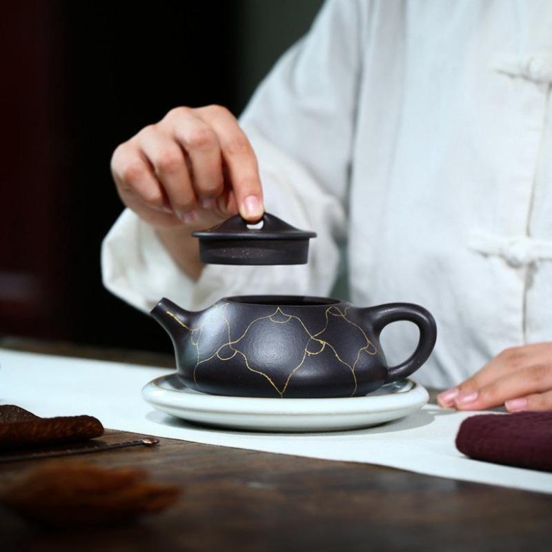 Yixing Zisha Teapot [Ruyi Gold Shi Piao] (Hei Jin Sha - 320ml) - YIQIN TEA HOUSE | yiqinteahouse.com | >300ml, teapot, teaware, zisha teapot