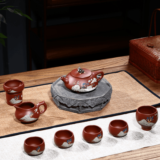 Yixing Zisha Teapot Set [Beautiful River & Mountain] (Dahongpao 260ml) - YIQIN TEA HOUSE | yiqinteahouse.com | new arrival, teapot, teaware, teaware set, zisha teapot