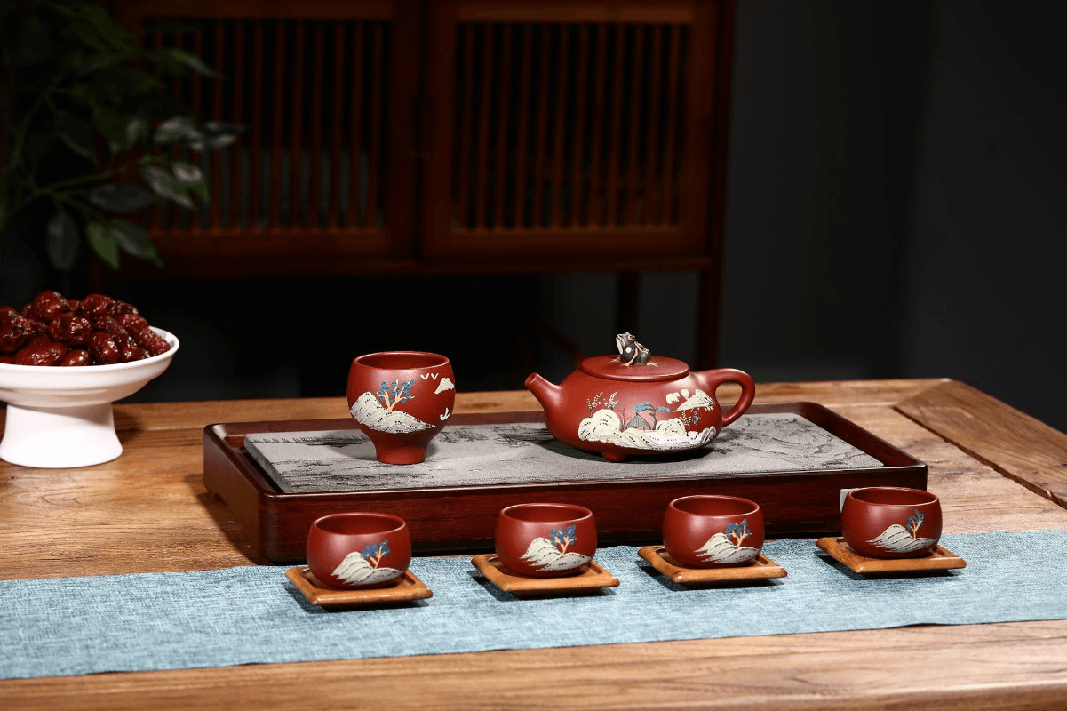 Yixing Zisha Teapot Set [Beautiful River & Mountain] (Dahongpao 260ml) - YIQIN TEA HOUSE | yiqinteahouse.com | new arrival, teapot, teaware, teaware set, zisha teapot