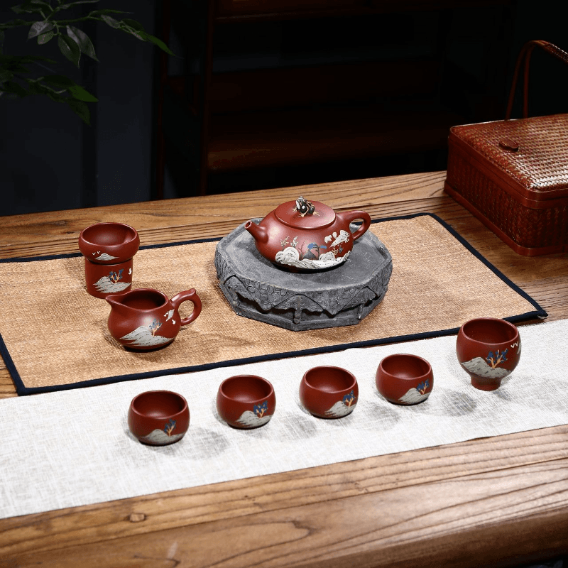 Yixing Zisha Teapot Set [Beautiful River & Mountain] (Dahongpao 260ml) - YIQIN TEA HOUSE | yiqinteahouse.com | new arrival, teapot, teaware, teaware set, zisha teapot