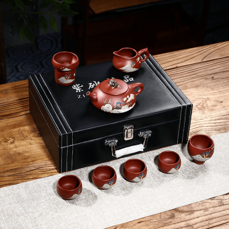 Yixing Zisha Teapot Set [Beautiful River & Mountain] (Dahongpao 260ml) - YIQIN TEA HOUSE | yiqinteahouse.com | new arrival, teapot, teaware, teaware set, zisha teapot