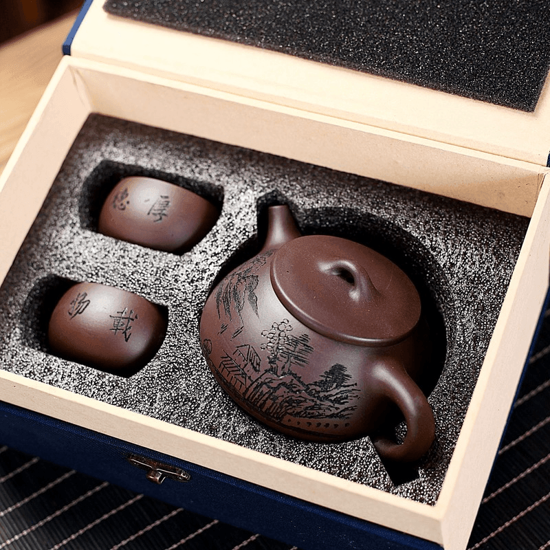 Yixing Zisha Teapot Set [Jingzhou Shi Piao] (Lao Zi Ni - 210ml) - YIQIN TEA HOUSE | yiqinteahouse.com | 200-300ml, teapot, teaware, teaware set, zisha teapot