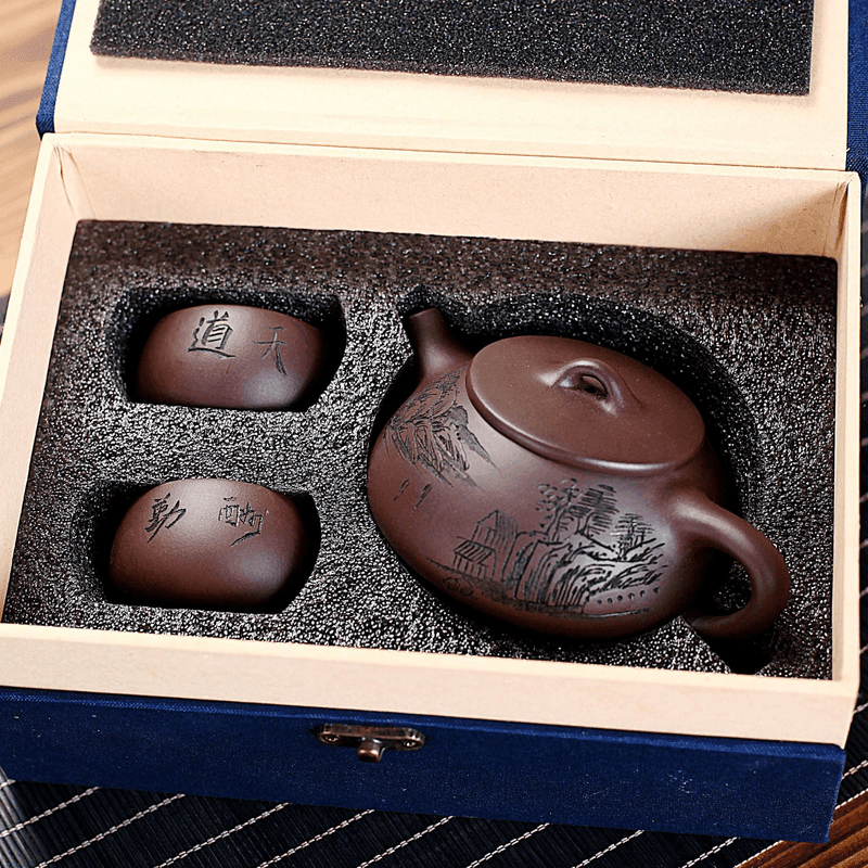 Yixing Zisha Teapot Set [Jingzhou Shi Piao] (Lao Zi Ni - 210ml) - YIQIN TEA HOUSE | yiqinteahouse.com | 200-300ml, teapot, teaware, teaware set, zisha teapot