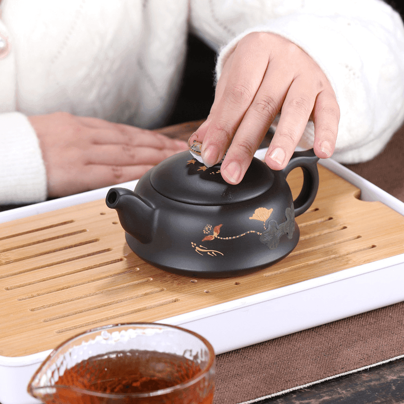 Yixing Zisha Teapot Set [Lotus Pond Moonlight] (Hei Zhu Ni - 260ml) - YIQIN TEA HOUSE | yiqinteahouse.com | 200-300ml, teapot, teaware, teaware set, zisha teapot