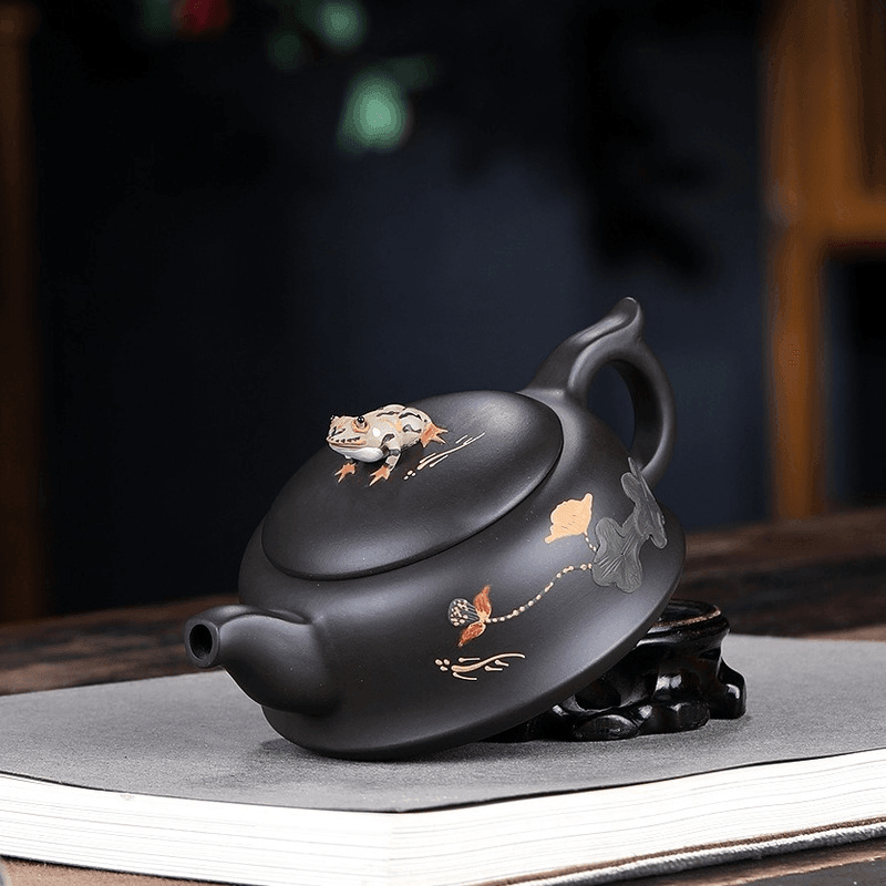 Yixing Zisha Teapot Set [Lotus Pond Moonlight] (Hei Zhu Ni - 260ml) - YIQIN TEA HOUSE | yiqinteahouse.com | 200-300ml, teapot, teaware, teaware set, zisha teapot