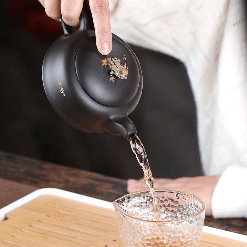 Yixing Zisha Teapot Set [Lotus Pond Moonlight] (Hei Zhu Ni - 260ml) - YIQIN TEA HOUSE | yiqinteahouse.com | 200-300ml, teapot, teaware, teaware set, zisha teapot