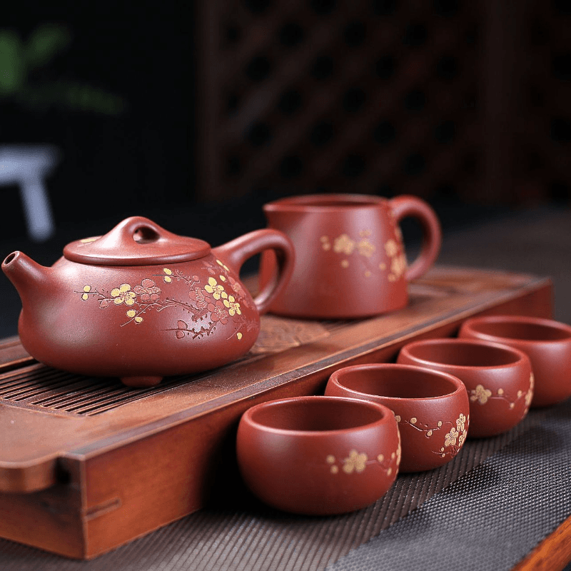 Yixing Zisha Teapot Set [Plum Blossom Shi Piao] (Dahongpao - 230ml) - YIQIN TEA HOUSE | yiqinteahouse.com | 200-300ml, teapot, teaware, teaware set, zisha teapot