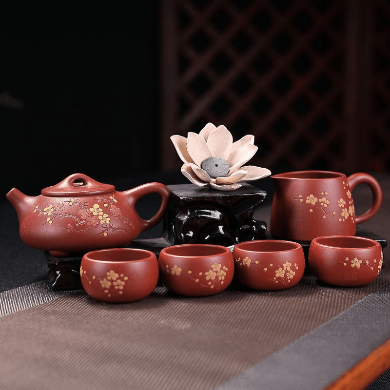 Yixing Zisha Teapot Set [Plum Blossom Shi Piao] (Dahongpao - 230ml) - YIQIN TEA HOUSE | yiqinteahouse.com | 200-300ml, teapot, teaware, teaware set, zisha teapot