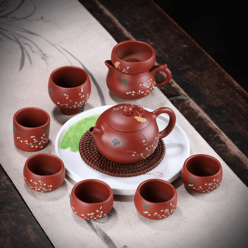 Yixing Zisha Teapot Set [Plum Blossom Xishi] (Dahongpao - 260ml) - YIQIN TEA HOUSE | yiqinteahouse.com | 200-300ml, teapot, teaware, teaware set, zisha teapot